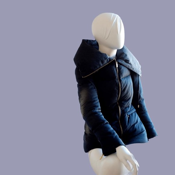 COPY - Zara navy midnight blue down puffer funnel neck coat jacket size XS - Picture 1 of 15